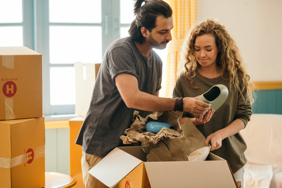 Unpacking moving boxes in a new home environment